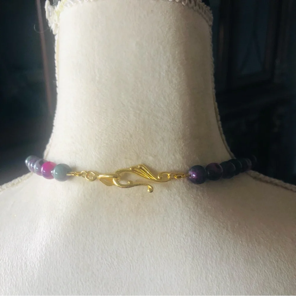 Handcrafted genuine ruby in zoisite geometric topaz pendant necklace